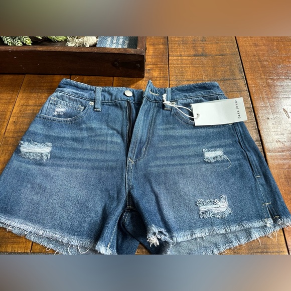 Blue Jean Shorts with Cuffed Hem and Faded Look - Picture 5 of 6